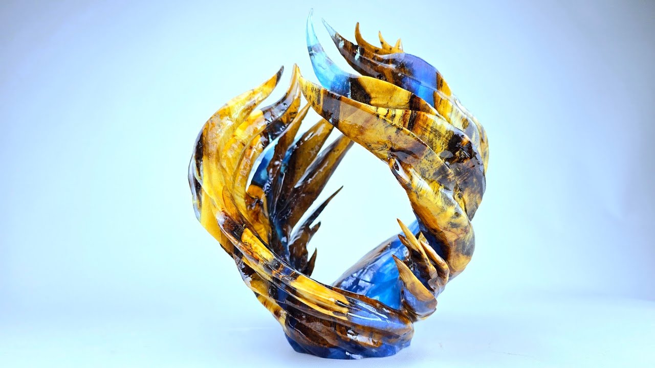 "Catching Fire" Wood and Resin turning and carving, lathe creation. Fire, abstract. Dan Preece