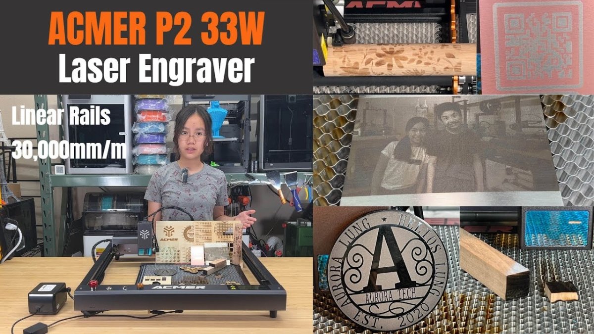 Acmer P2 33W Laser Engraver Linear Rails, 30,000mm, work on stainless steel, acrylic, wood, glass - ACMER