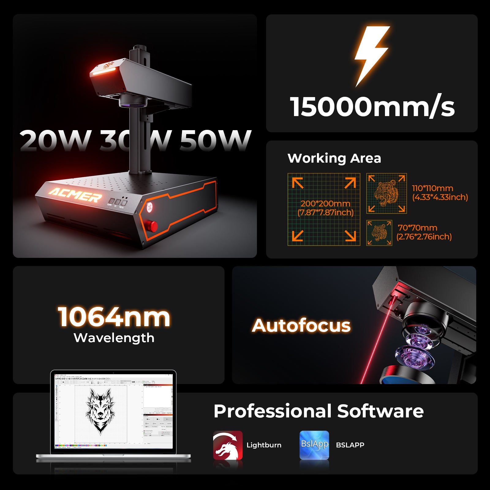 ACMER 30–100W Fiber Laser Engraver – Standard & MOPA Options, Large Work Area