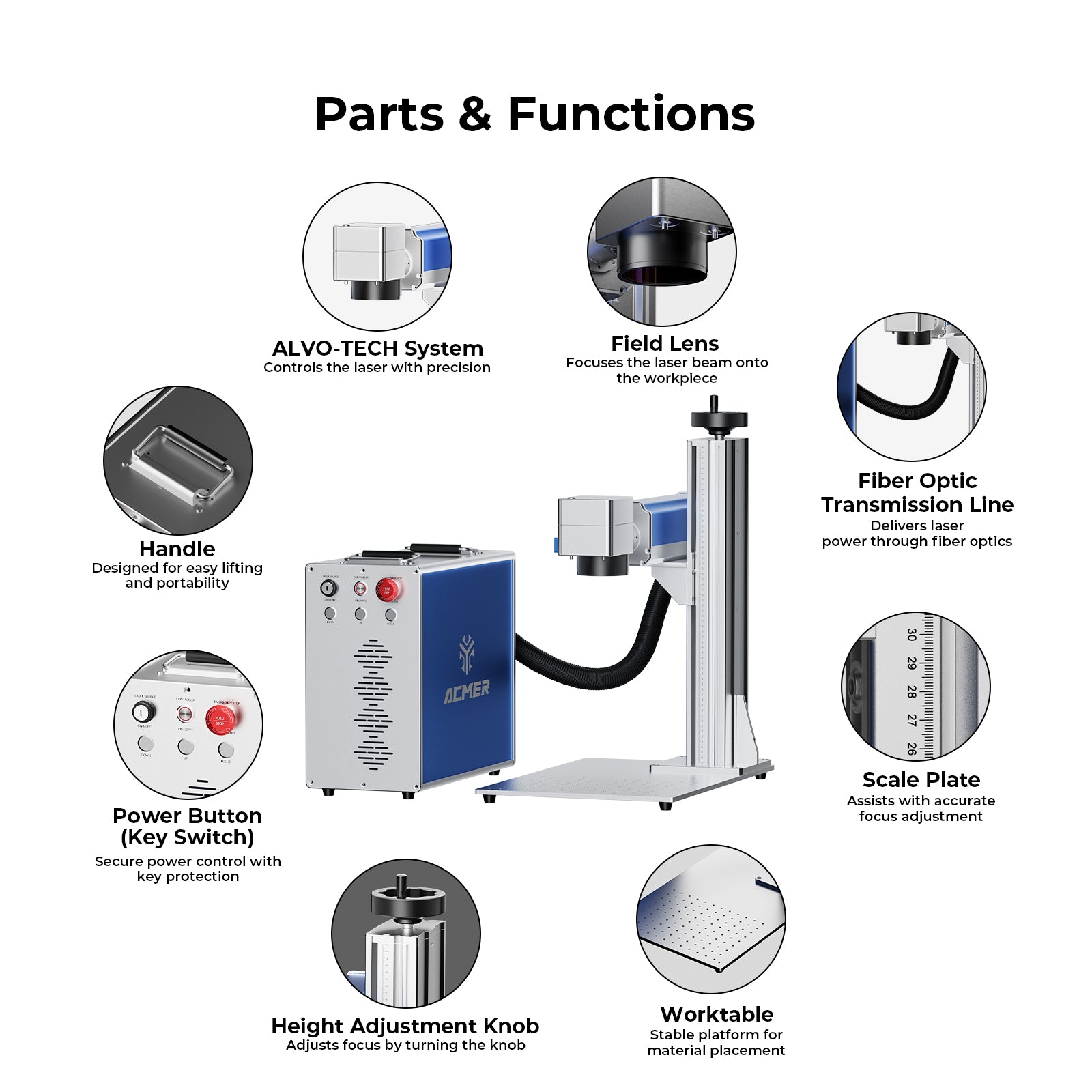 ACMER 30–100W Split Fiber Laser Engraver – High Precision Engraving & Color Marking Options