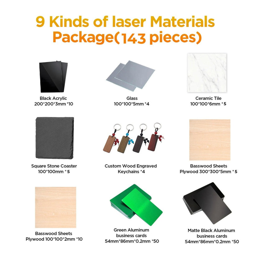9 Kinds of Laser Materials Package(143 pieces) – ACMER