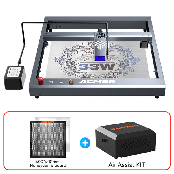ACMER P2 33w laser engraver + Honeycomb Bed + air assist pump