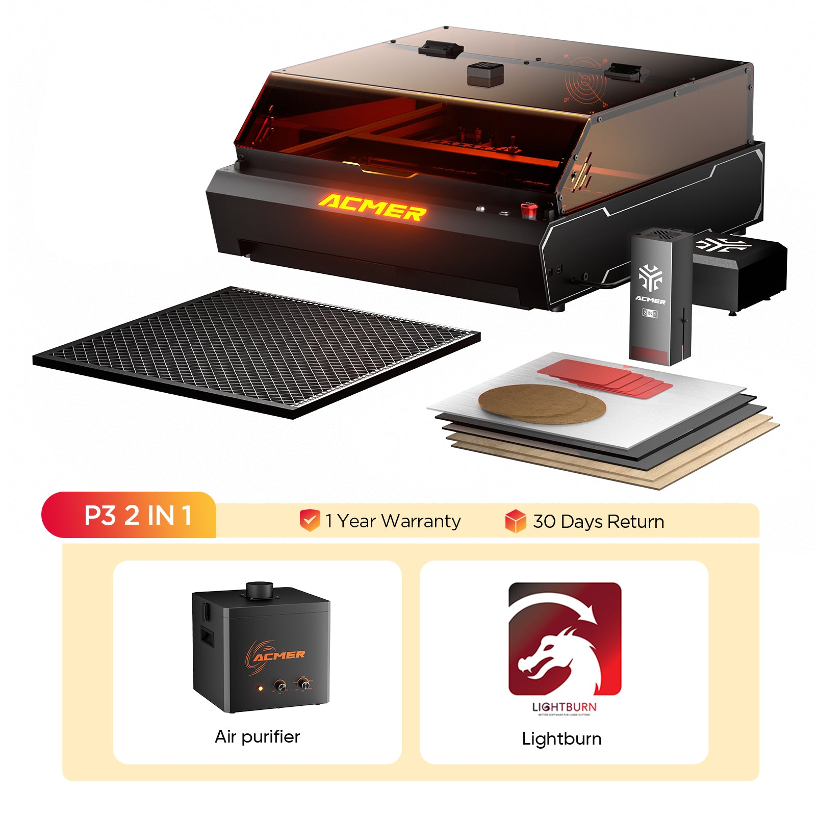 ACMER P3 IR＆Diode Enclosed Dual Laser Engraver-2IN1+air purifier+lightburn