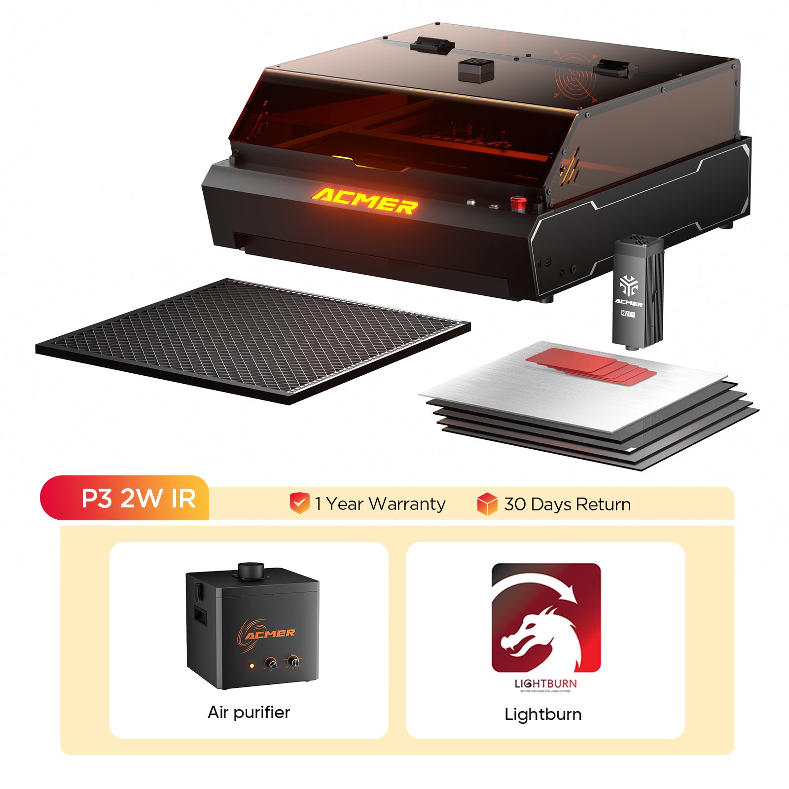 ACMER P3 IR＆Diode Enclosed Dual Laser Engraver-2WIR+air purifier+lightburn