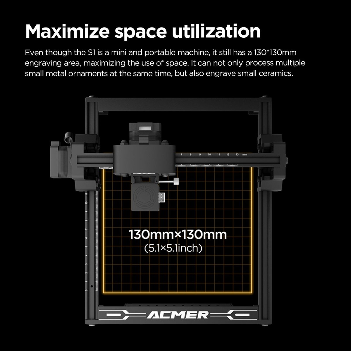 Acmer S1 Laser Engraver Machine, 2.5W(2500mW) High Precision Laser Cutter and Engraving Machine, 130x130mm Working Area for Wood and Metal, DIY Laser Engraver - ACMER