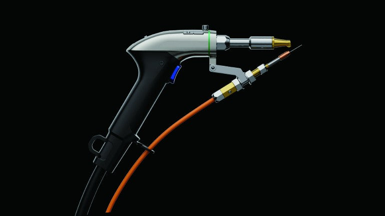 XMetal handheld welding torch with labeled parts from the manual
