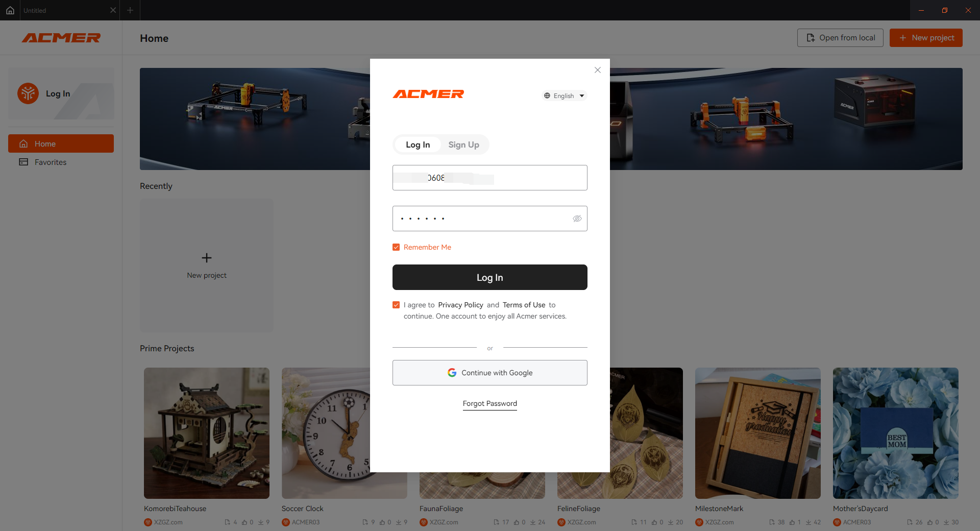 Account login fields